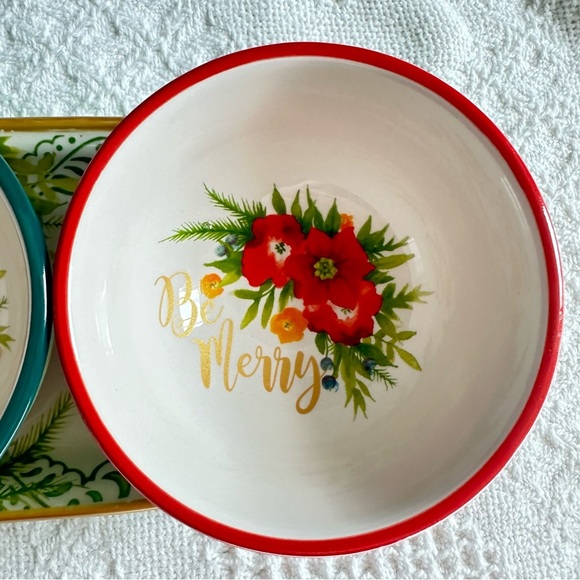Pioneer Woman Garland 4-Piece Ceramic Condiment Set Winter Bouquet Pattern - Picture 9 of 14
